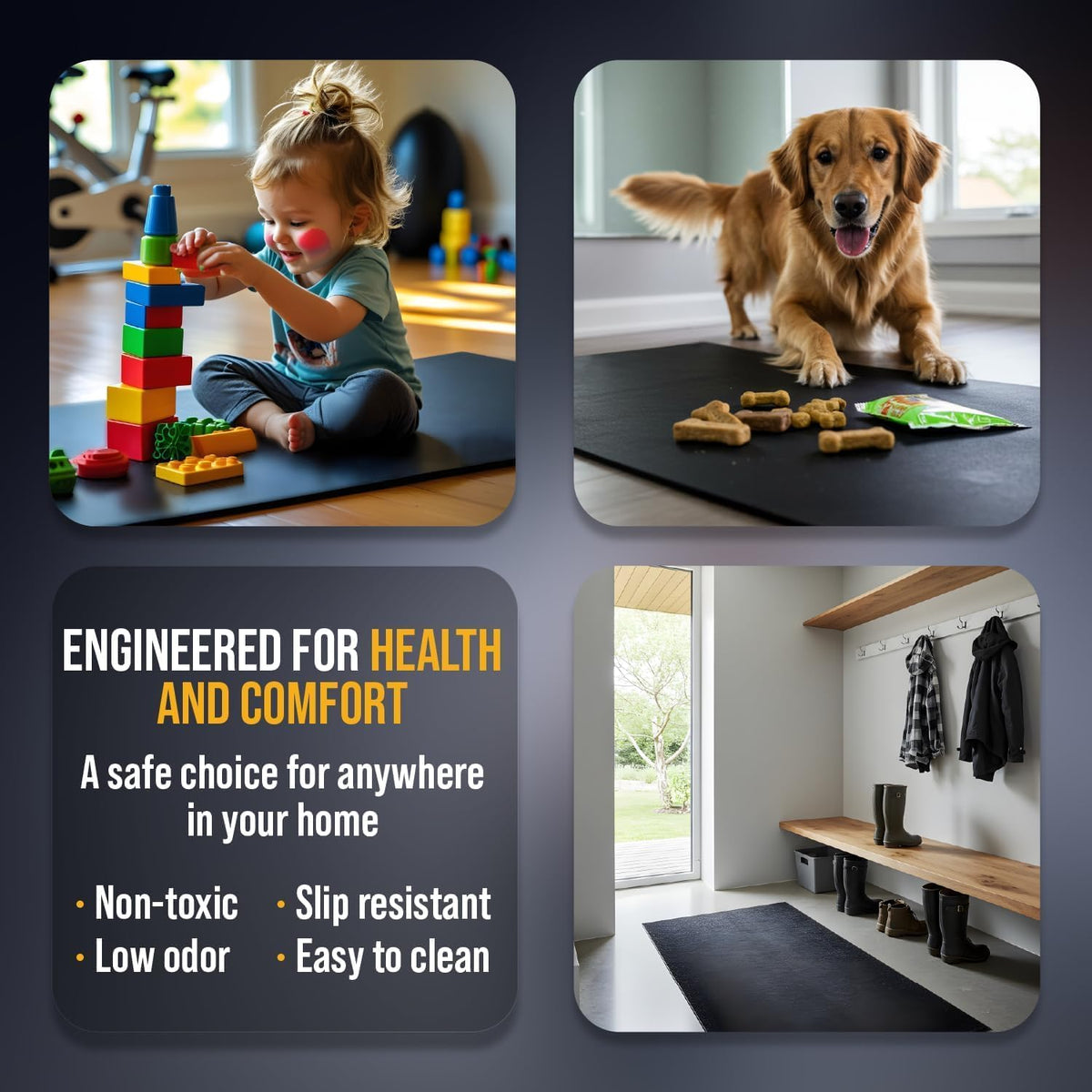 Rubber King Multi-Purpose Exercise Mat - 100% Recycled Thick Rubber Mat for Home Gym Flooring, Non-Slip, Low-Odor Durable Workout Mat for Indoor/Outdoor, Shoe-Friendly