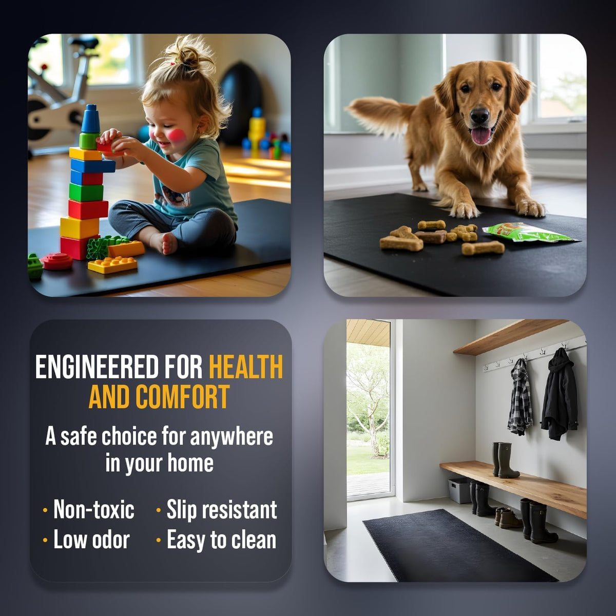 Rubber King Multi-Purpose Exercise Mat - 100% Recycled Thick Rubber Mat for Home Gym Flooring, Non-Slip, Low-Odor Durable Workout Mat for Indoor/Outdoor, Shoe-Friendly