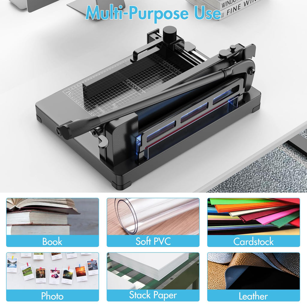 MAKEASY Paper Cutter 12 Inch, Heavy Duty Paper Cutter for A4 Paper, Guillotine Paper Cutter 400 Sheet Capacity, Solid Steel Construction, Beige
