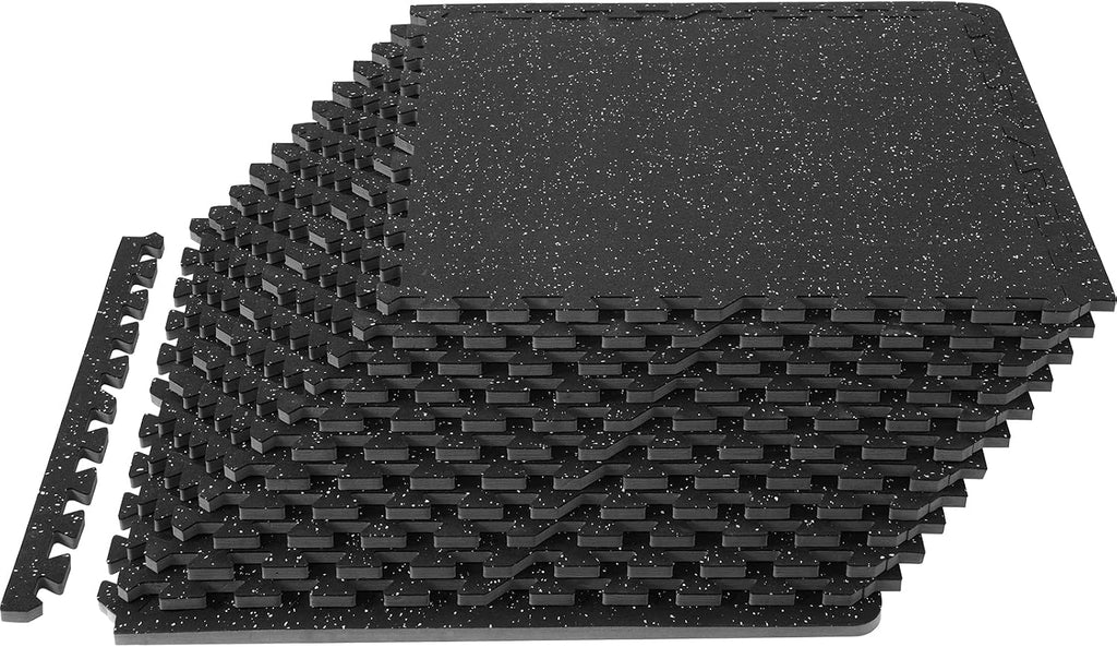 VEVOR 0.56Inch 48sq.ft 12 Tiles Gym Flooring for Home Gym, Rubber Top with High Density EVA Foam, 25 x 25In Gym Floor Exercise Equipment Mats, Interlocking Gym Mats, Puzzle Workout Mats, Black & Gray