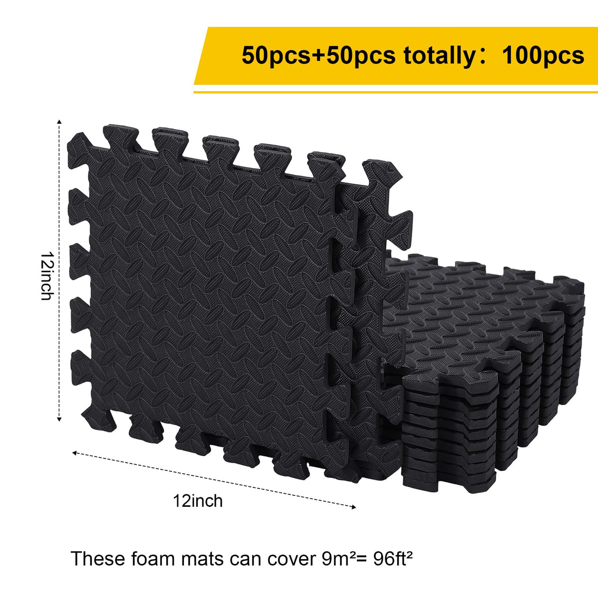 Ecally 100 Pcs 12 x 12 Gym Mat Foam Floor Mats for Home Gym Covers 96 Sq Ft Puzzle Exercise Square Interlocking Carpet Tiles with Border for Workouts Equipment Yoga Pilates (Black,Red)