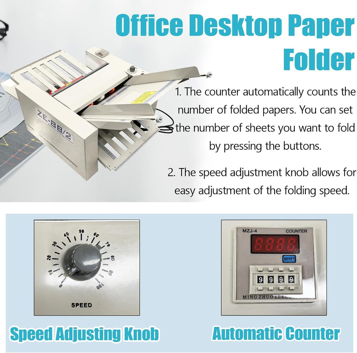TECHTONGDA Automatic Paper Folding Machine with Counter and Adjusting Speed 110V Desktop Fold Paper 2 * 3in to 12 * 27in Fold Sizes, Max Speed 262ft/min for Offices, Schools