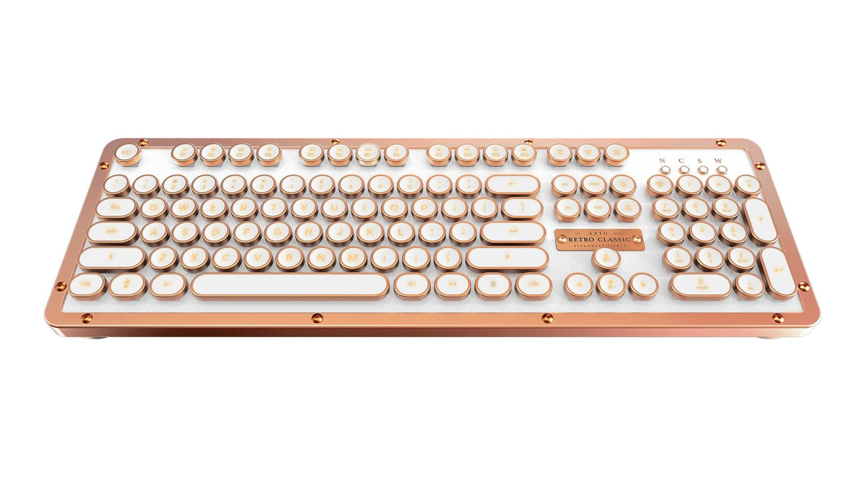 Azio Retro Classic Bluetooth Elwood - Bluetooth Luxury Vintage Backlit Mechanical Keyboard (Blue Switch, Walnut Wood, Gunmetal Matte Frame)(MK-RETRO-W-BT-01-US)