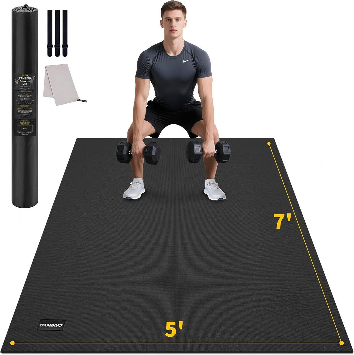 CAMBIVO 8'x6'/7'x5'/6'x4' Large Exercise Mat Workout Mat for Home Gym, 7mm
