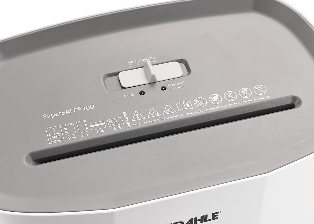 Dahle PaperSAFE PS 100 Paper Shredder, Oil Free, Jam Protection, Security Level P-4, 5 Sheet Max, Shreds Staples, Paper Clips & Credit Cards