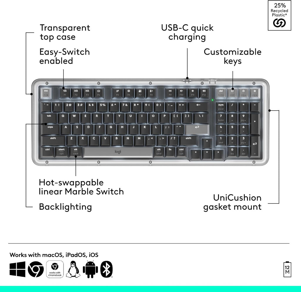 Logitech Alto Keys K98M Wireless Mechanical Gasket Keyboard - Graphite