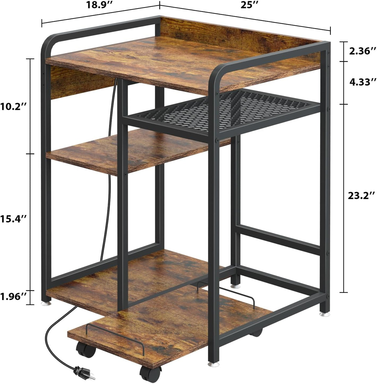 3-Tier Printer Stand with Storage Shelf and Power Outlet for Home Office