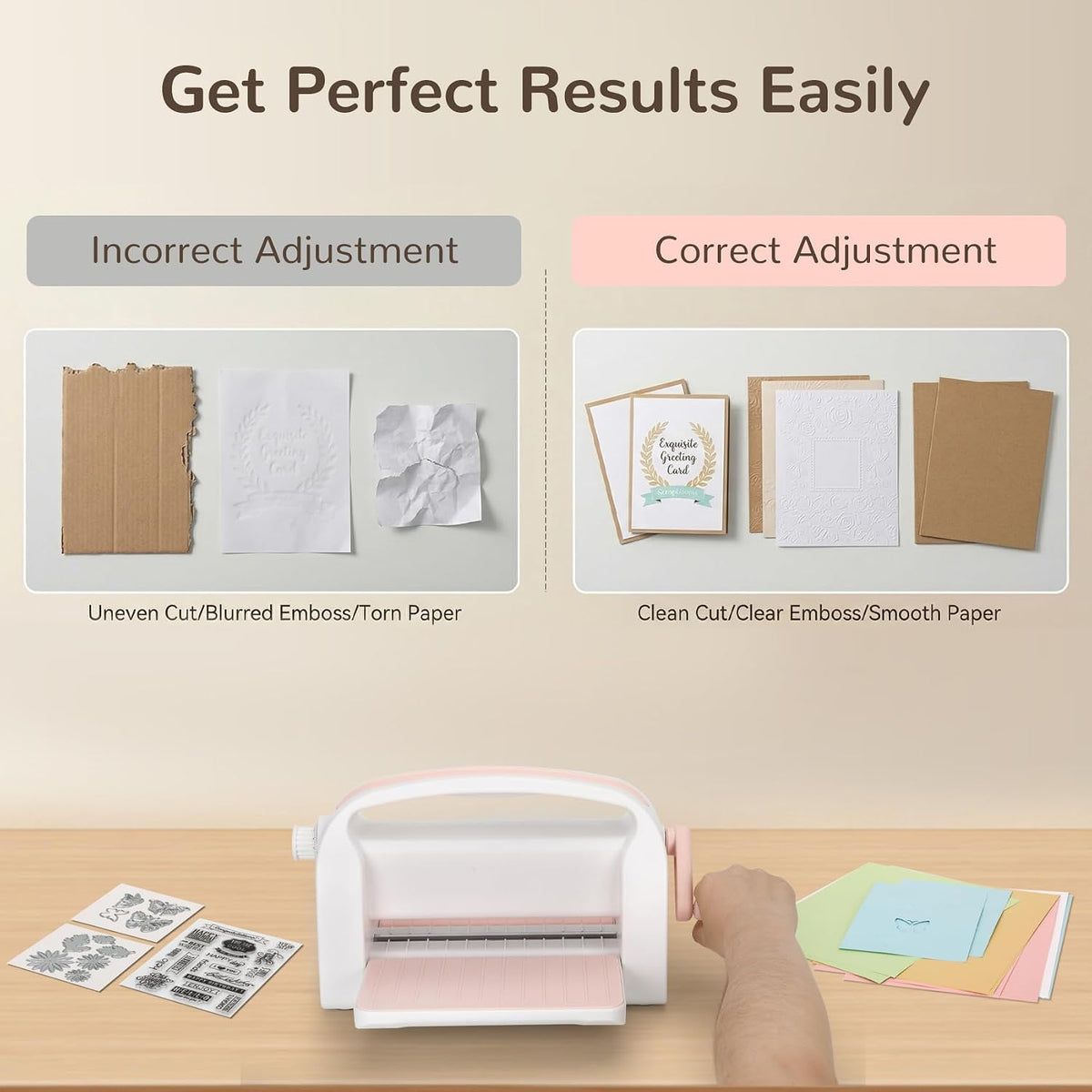 9-Inch Die Cutting & Embossing Machine with Adjustable Pressure Dial, Full Starter Kit for Card Making & Scrapbooking, Manual Craft Cutting Machine with Foldable Platform and Steel Rollers
