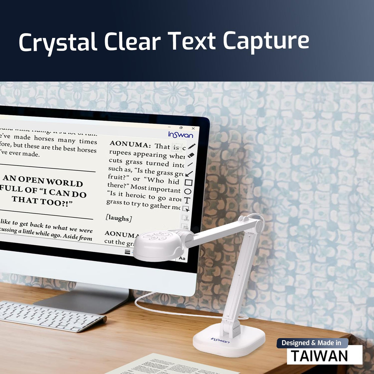 INSWAN INS-Flip 4 Foldable 4K 13MP Document Camera, LED, Mic,Light 0.67 lbs