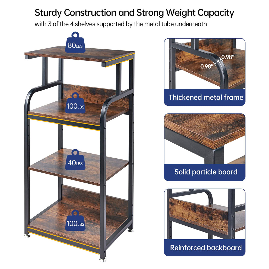 Fannova 4 Tier Tall Printer Stand with Height Adjustable Storage Shelf
