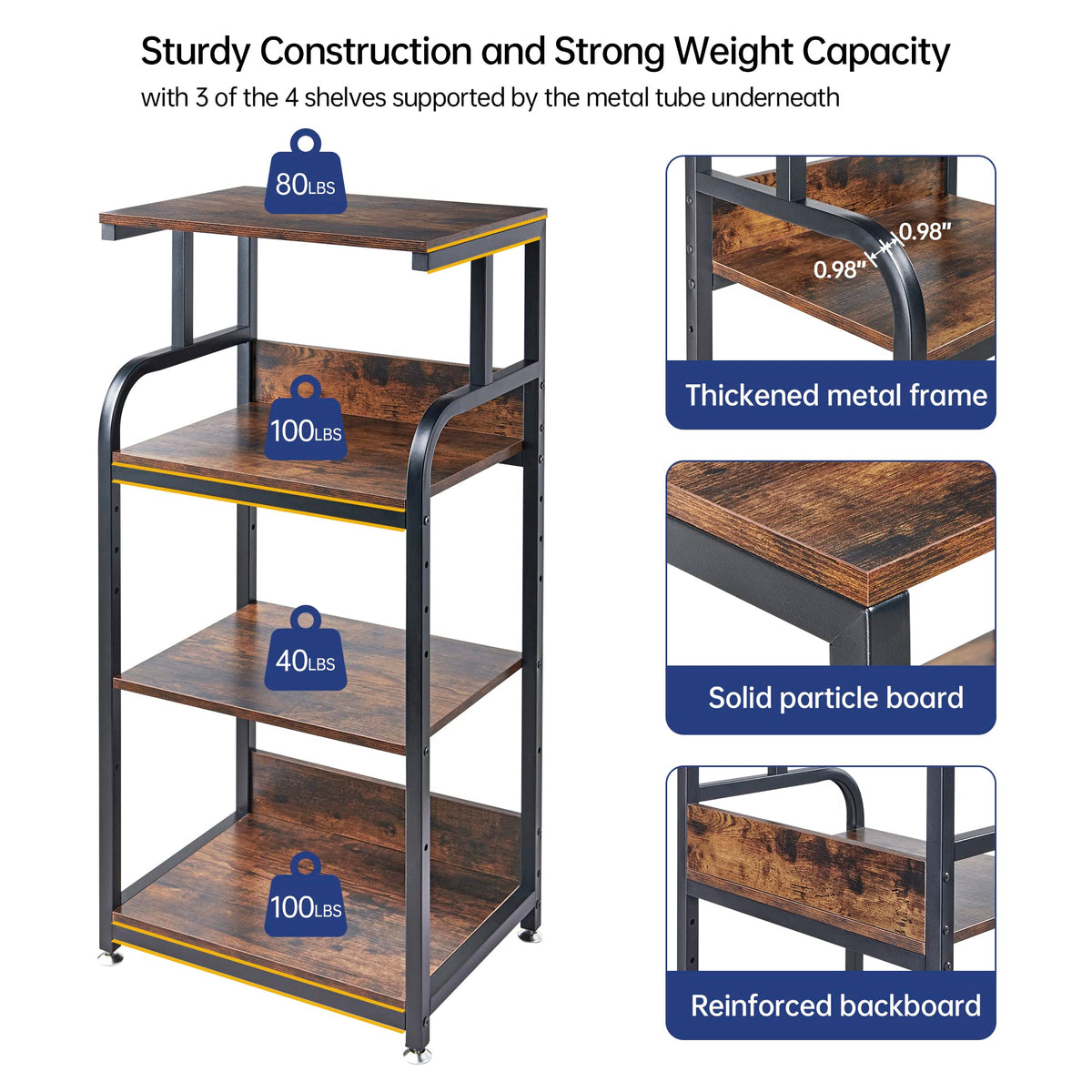 Fannova 4 Tier Tall Printer Stand with Height Adjustable Storage Shelf