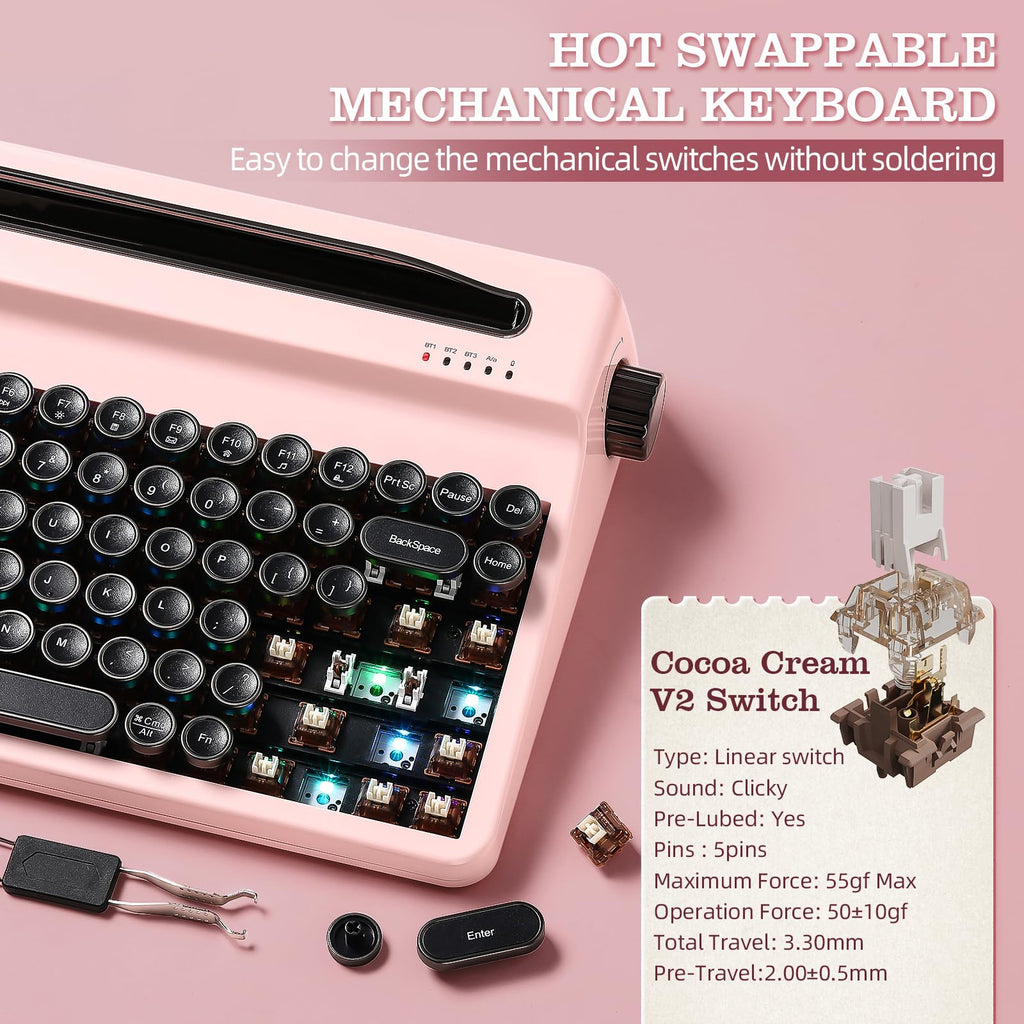 YUNZII QL75 Retro Typewriter Hot Swap RGB Keyboard (Green, Cocoa V2)