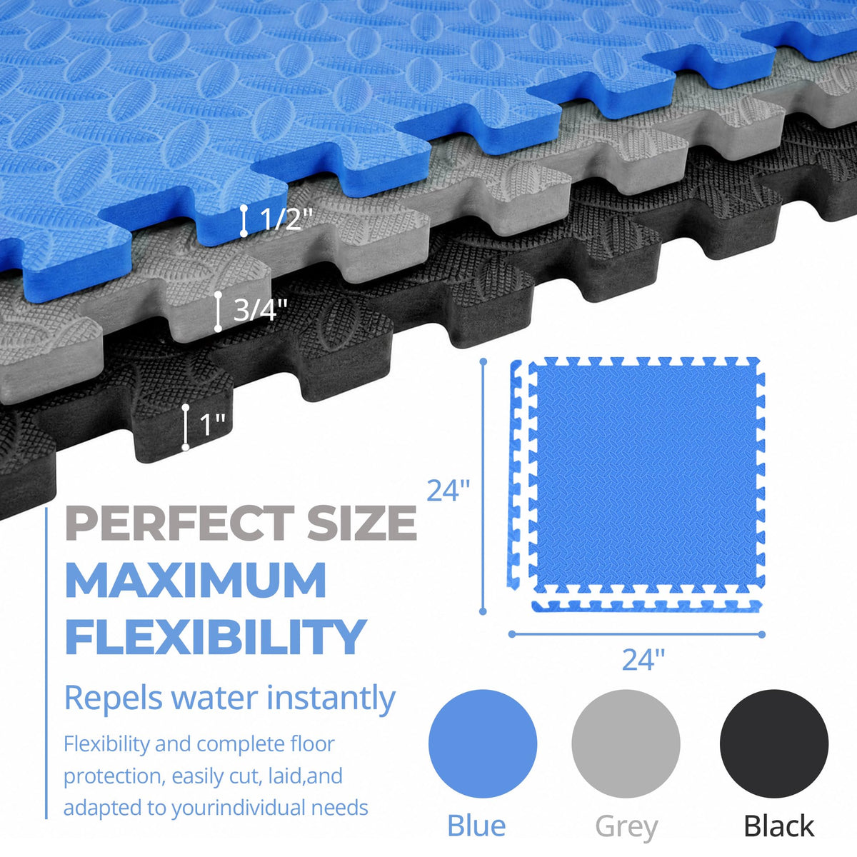 HulkFit Puzzle Exercise Mat, 3/4 Inch EVA Interlocking Foam Gym Flooring for Home Gym, Garage, Apartments, High-Density Shock-Absorbing Floor Tiles for Workout Equipment, MMA, Gymnastics, 24 Tiles