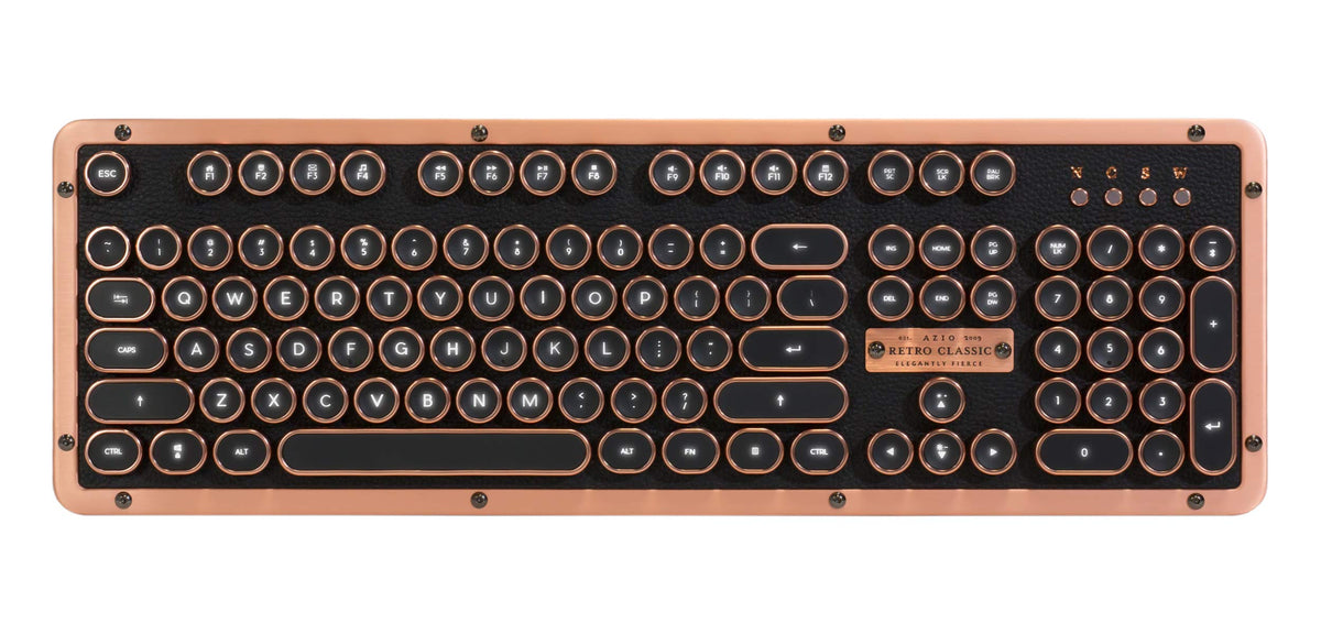 Azio Retro Classic Bluetooth Elwood - Bluetooth Luxury Vintage Backlit Mechanical Keyboard (Blue Switch, Walnut Wood, Gunmetal Matte Frame)(MK-RETRO-W-BT-01-US)