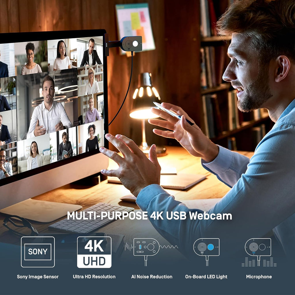 IPEVO MP-8M Multi-Purpose 4K USB 1080P Webcam, Microphone with AI Noise Reduction, Flexible mounting Options, for Video Calls, Gaming, Streaming, Conferencing, Hybrid Work, Streaming, Vlogging