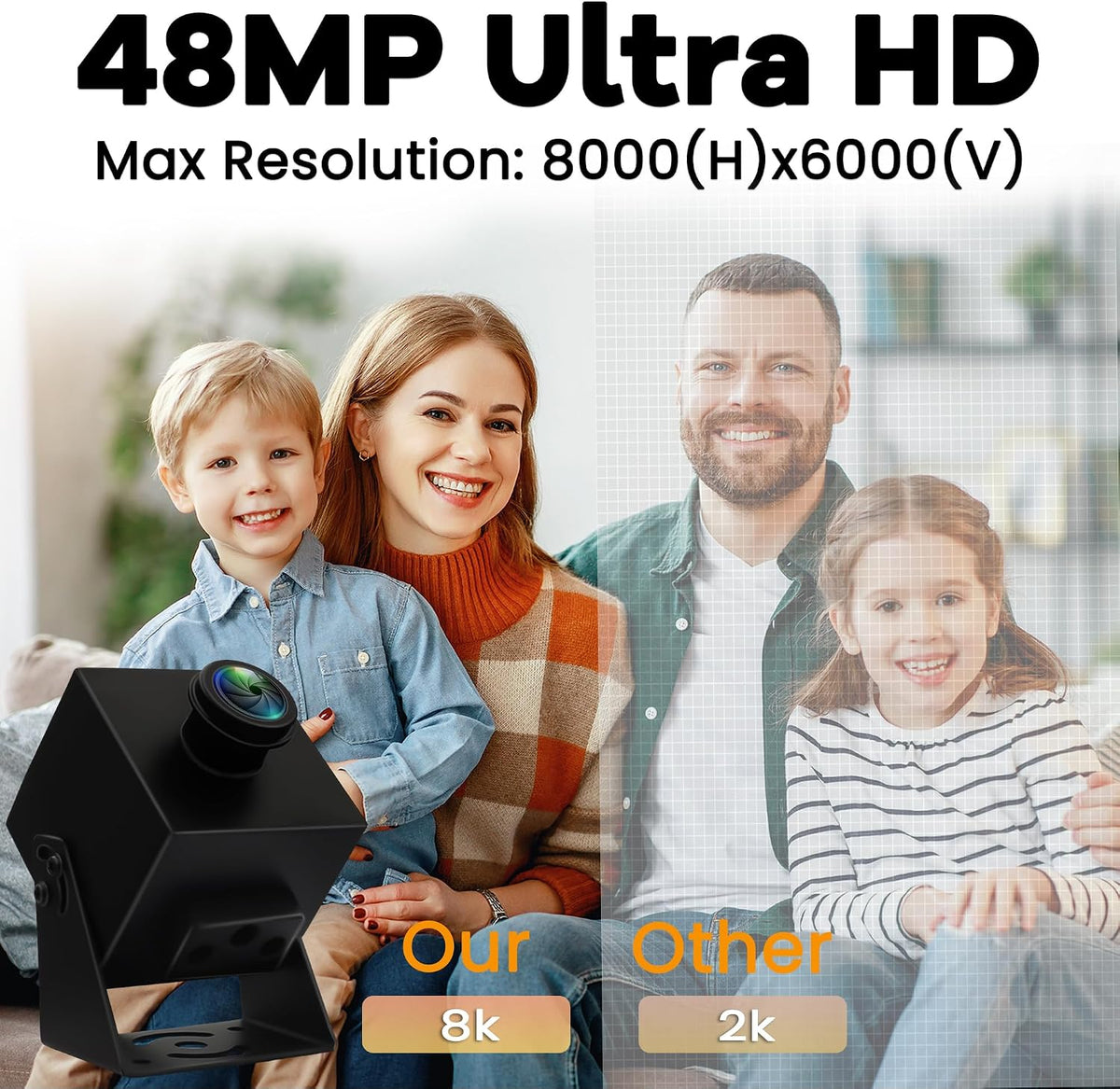 48MP USB Camera 8K Webcam 6000P Ultra HD Cam with 200Degree Wide Angle Fisheye Lens PC Computer Lightburn for Laser Engraver Plug and Play for Document Scanning Face Recognition