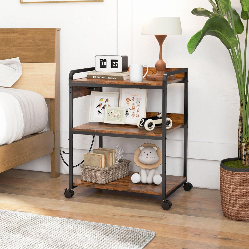 3-Tier Large Printer Stand with Power Outlet and Adjustable Storage Shelf