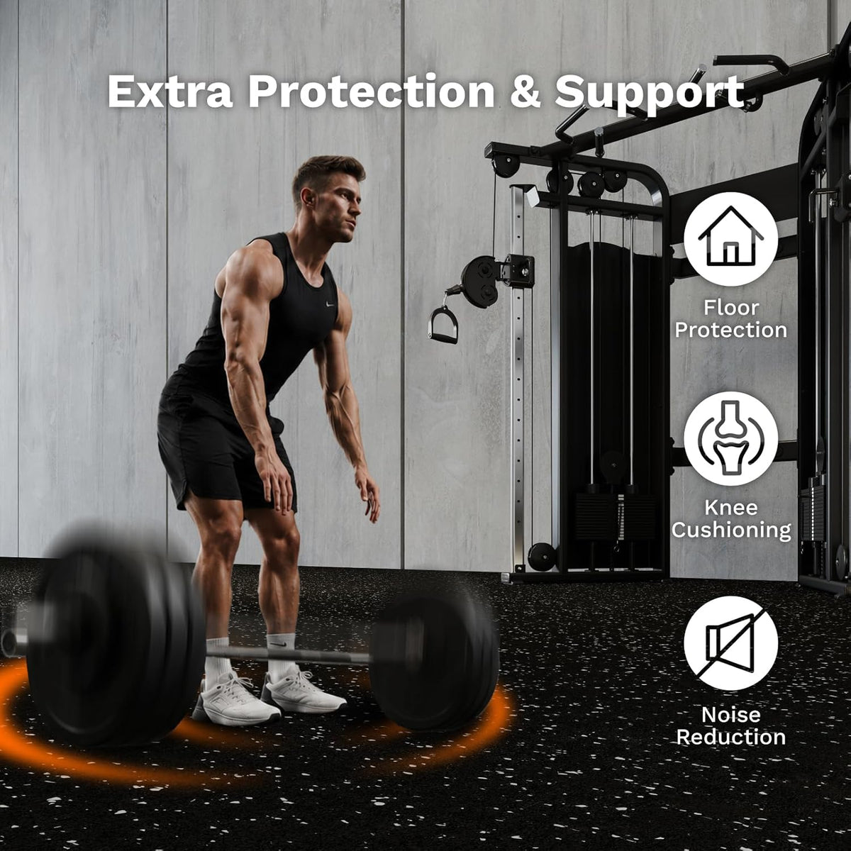 AIRHOP 1'' Ultra-Thick 48 Sq Ft Rubber Top Gym Flooring for Home Gym, 12 Tiles High Density EVA Foam Exercise Mats, Interlocking Puzzle Mats for Home Workout, Floor & Equipment Protection, Black/White