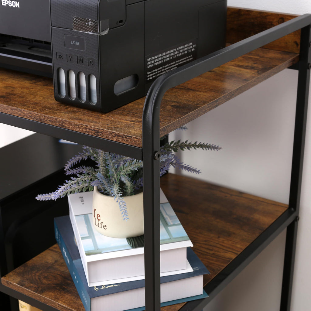 3-Tier Rolling Printer Cart Table Stand Shelves, PC Tower Stand Shelf With Wheels - Under Desk Shelf Unit Storage And Organization, End Sofa Table For Home, Office (White Gold)