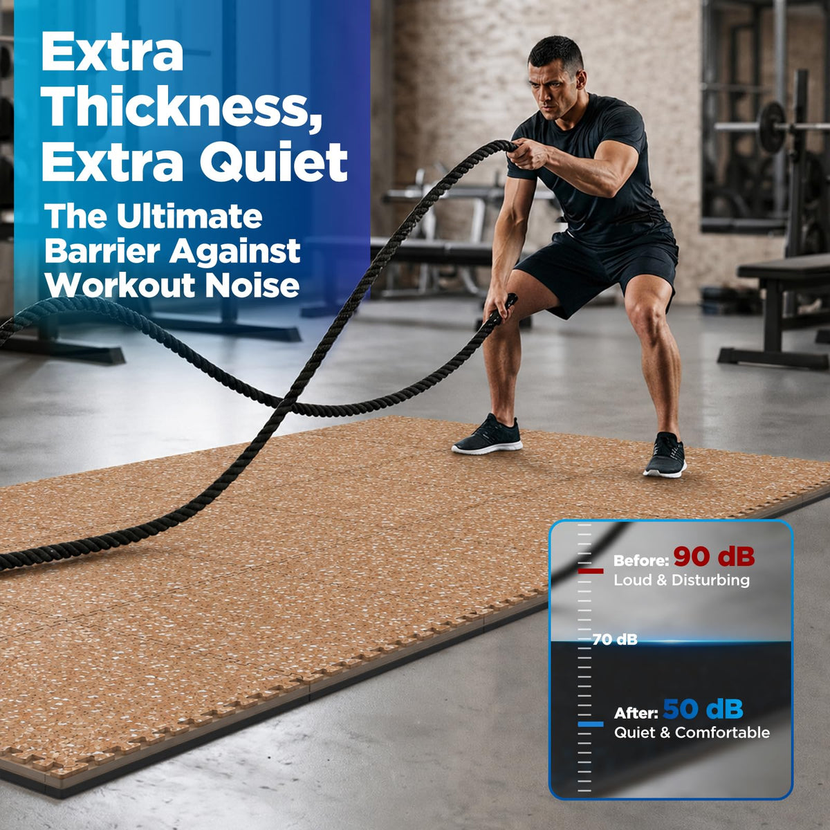 1'' Thick 48 Sq Ft Protective Gym Flooring for Home Gym, 12 Tiles Extra-Thick Rubber Top with High Density EVA Foam, Interlocking Exercise Equipment Mats, Heavy Weight Workout, Black & White