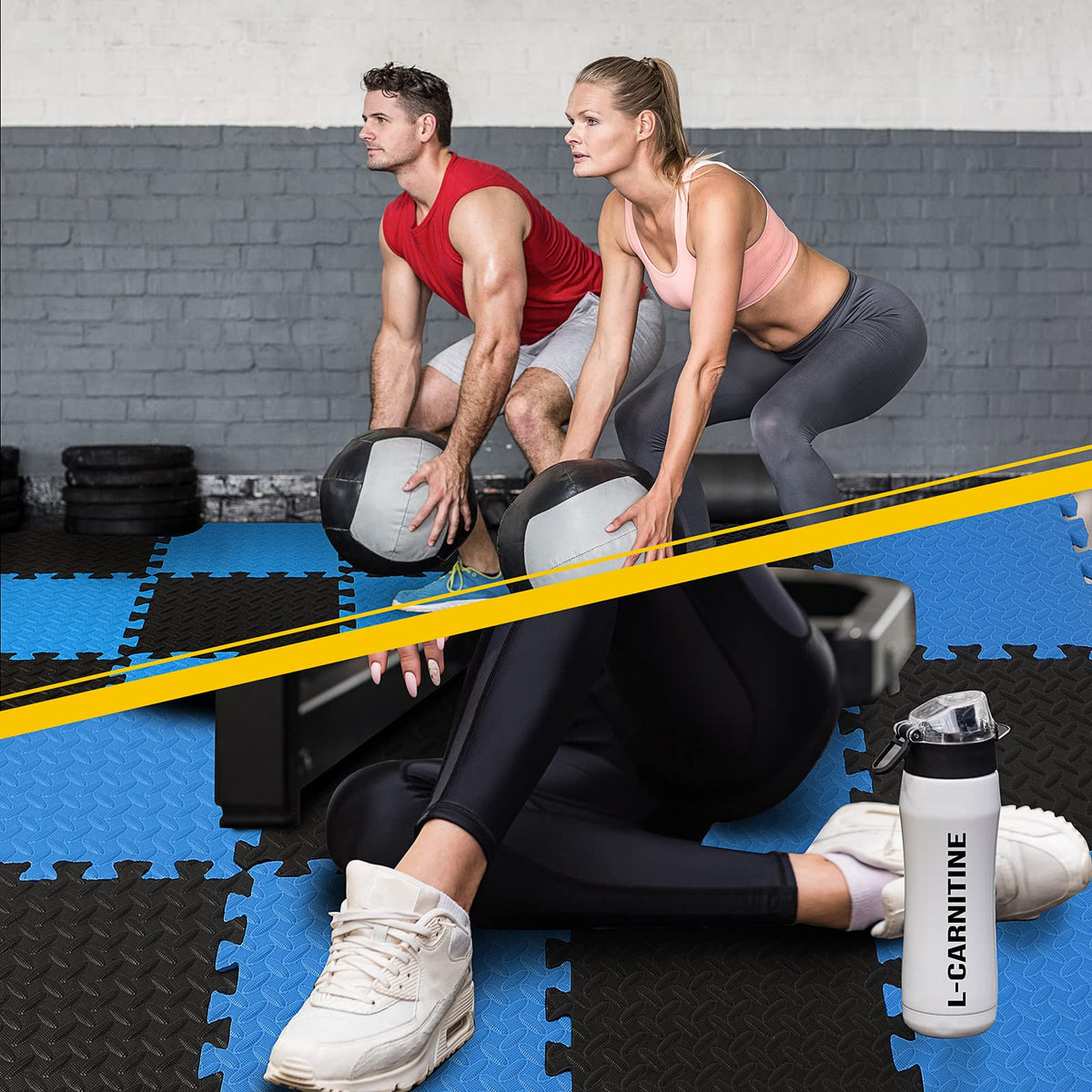 Ecally 100 Pcs 12 x 12 Gym Mat Foam Floor Mats for Home Gym Covers 96 Sq Ft Puzzle Exercise Square Interlocking Carpet Tiles with Border for Workouts Equipment Yoga Pilates (Black,Red)
