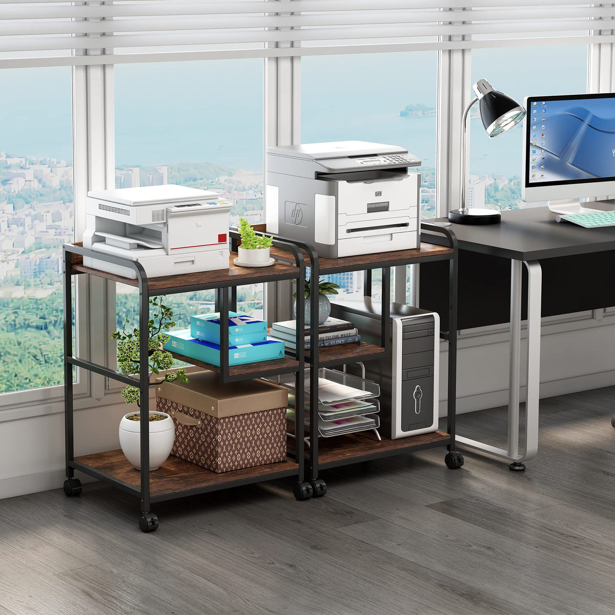 Fannova Large Printer & PC Tower Stand with Wheels for Home Office Storage