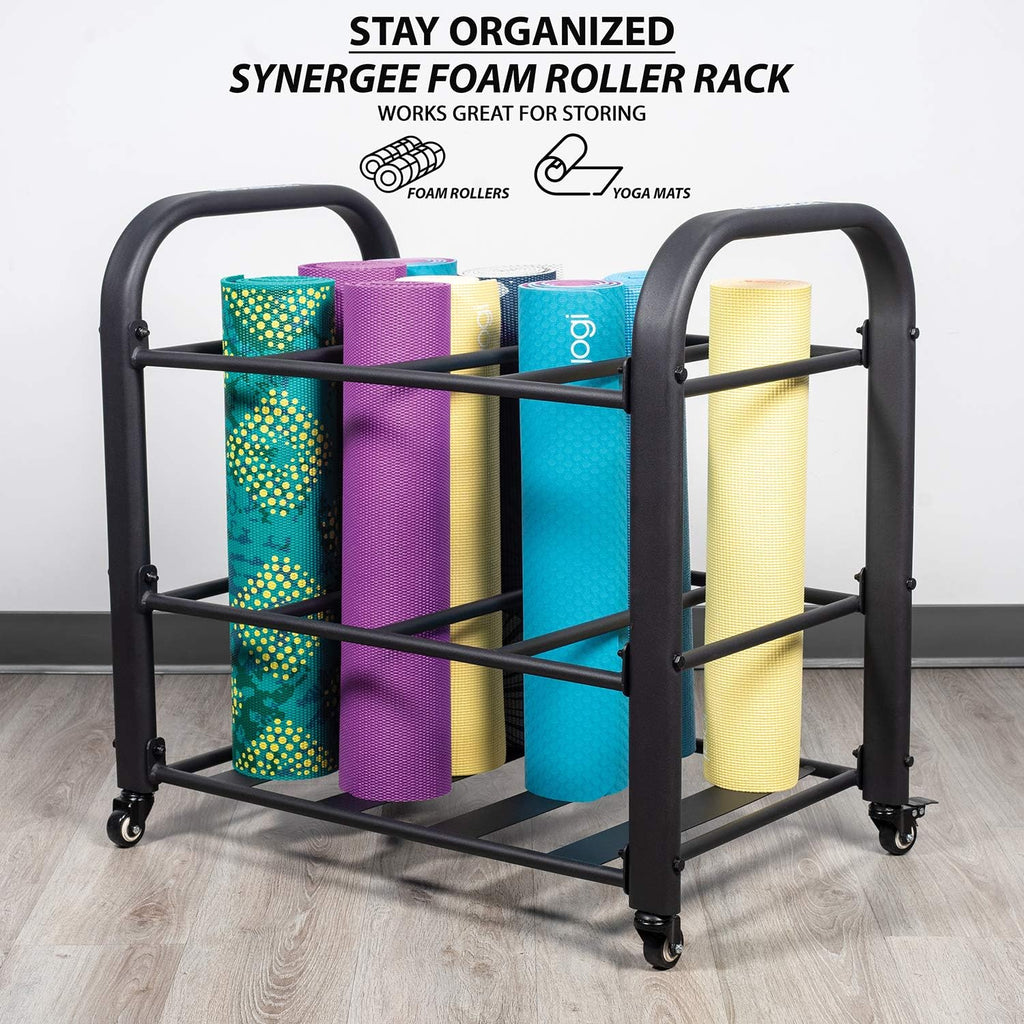 Synergee Yoga Mat Storage Rack â Storage Cart for Yoga Mats, Foam Rollers & Mobility Equipment. Perfect for Yoga Studio or Commercial Gym.