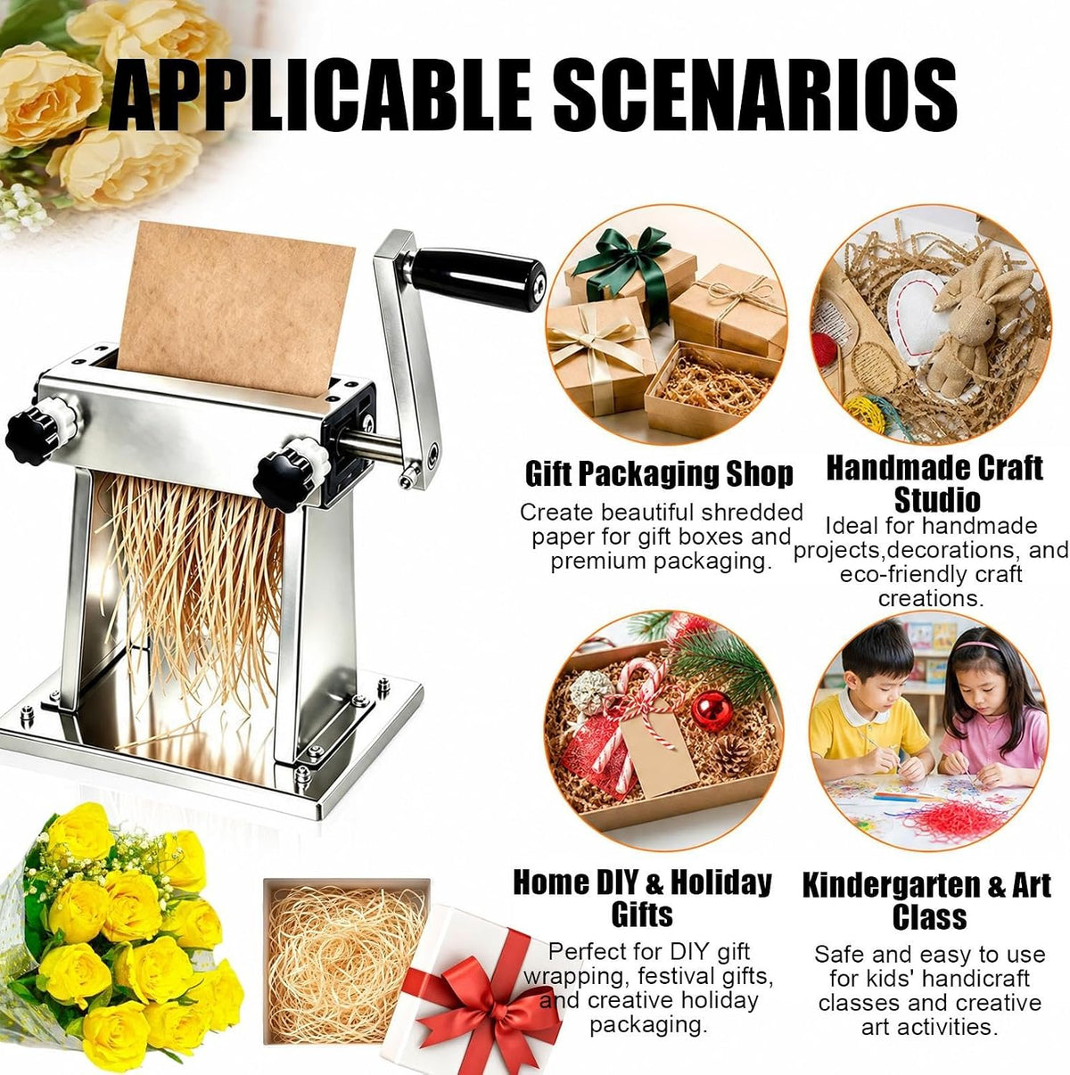 Hand Crank Raffia Shredder, StainlessâSteel Manual Shredder