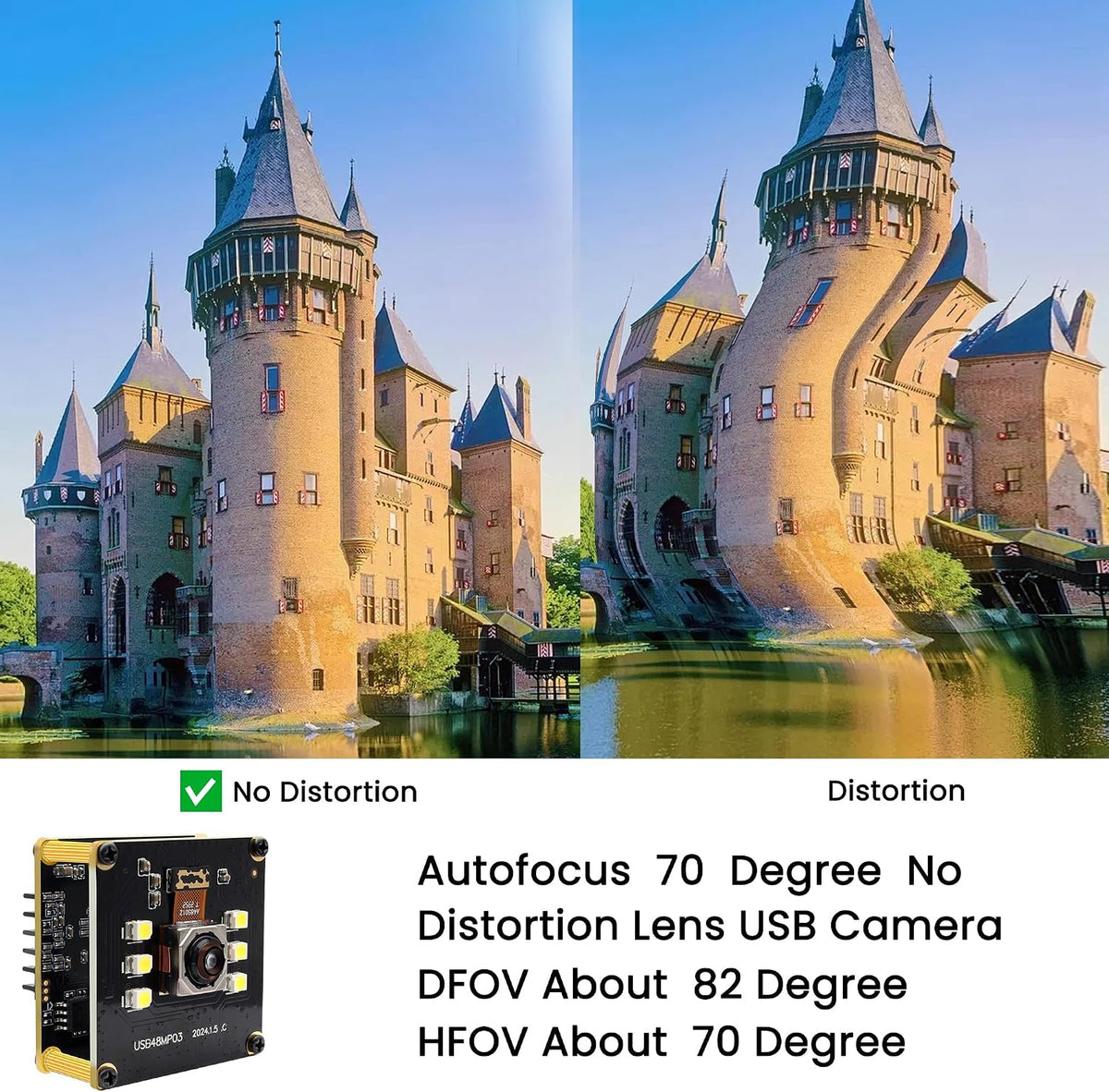 48MP USB Camera 8K Camera Fast Autofocus USB Webcam Module with No Distortion Lens with 6pcs White LEDs PC Computer Cam Plug and Play for Industrial Inspection Document Scanning