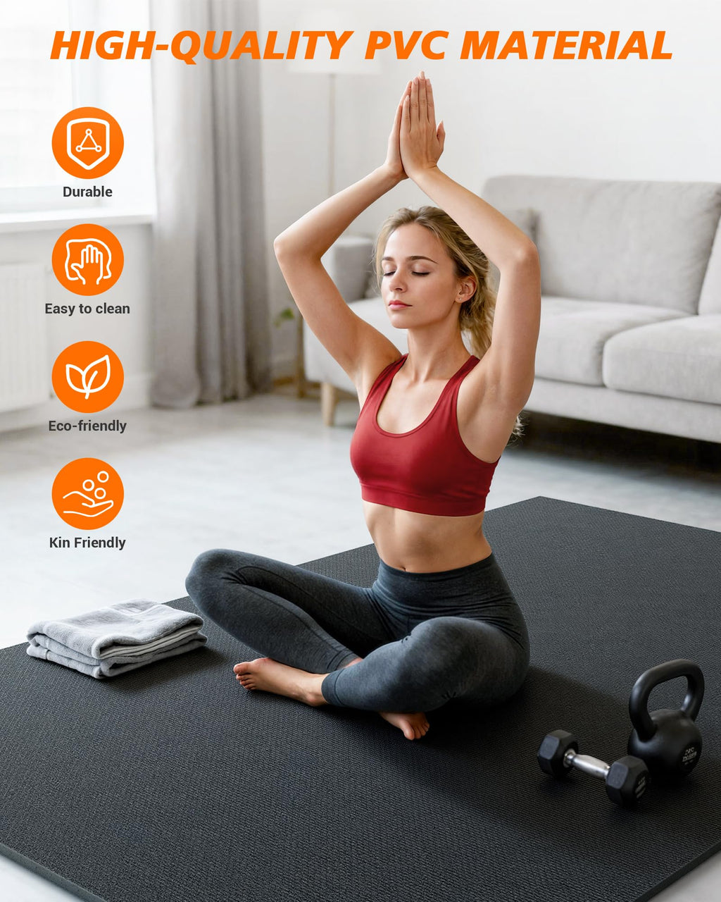 Rendpas Large Exercise Mat for Home Gym, 8mm Extra Thick Workout Mat