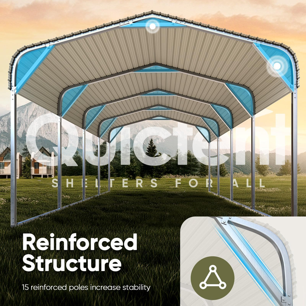 Quictent 14x25x15 FT RV Metal Carport, Heavy Duty Reinforced Steel Shelter with Side Panel, Extra Tall Outdoor Garage Canopy for RV, Boat, Truck and Farm Equipment