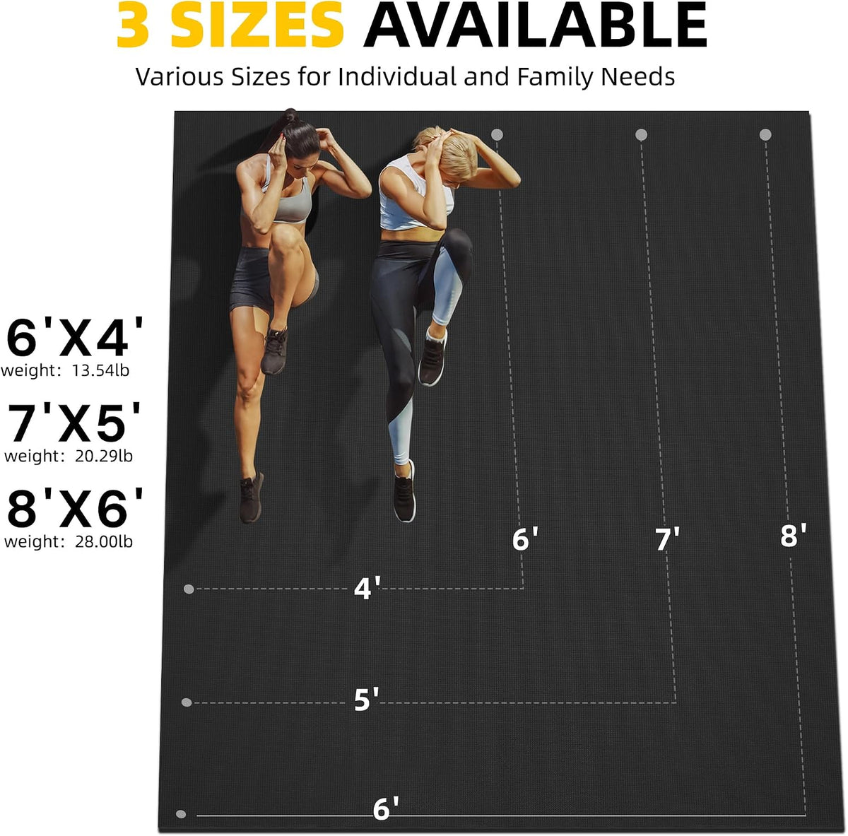 CAMBIVO 8'x6'/7'x5'/6'x4' Large Exercise Mat Workout Mat for Home Gym, 7mm