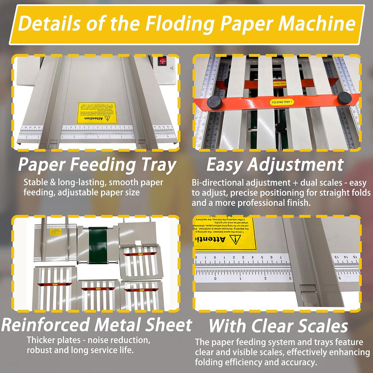 Automatic Paper Folding Machine 110V Commercial Desktop Paper Folder Cross Fold & Stepless Speed Control with Digital Sheet Counter Rubber Feed Roller for Business Letters Manuals Documents