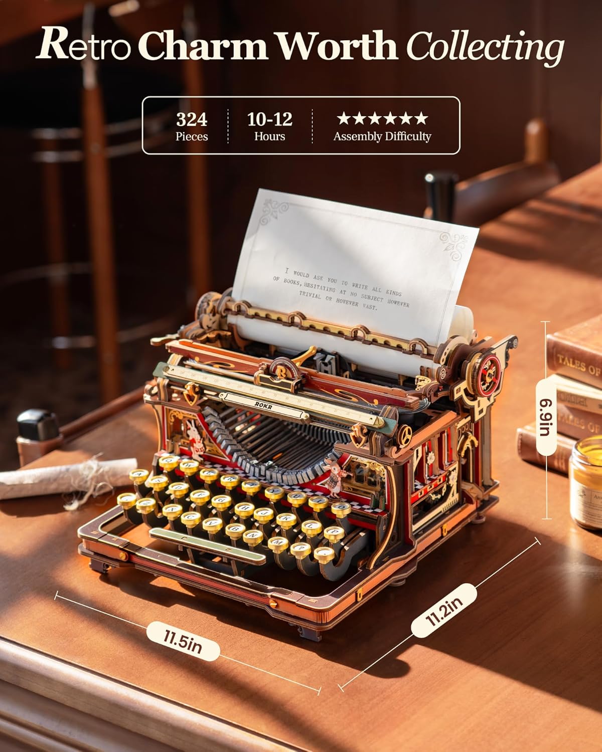 ROKR Typewriter 3D Wooden Puzzles for Adults Building Model (Magic Red)