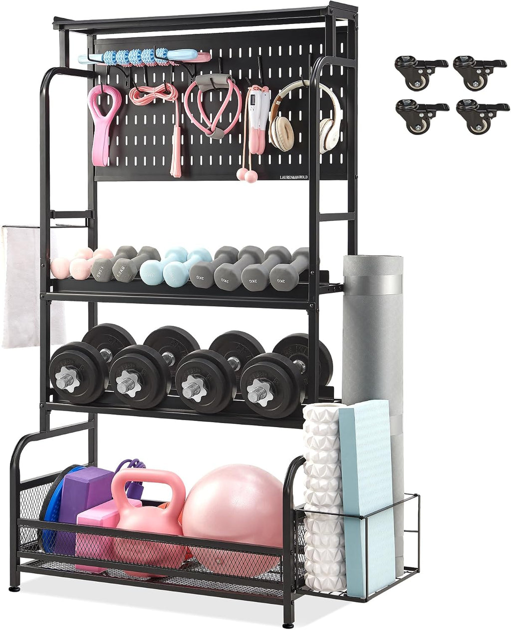 Lauren&Harold 56'' Taller Home Gym Storage Organizer with Hanging Board