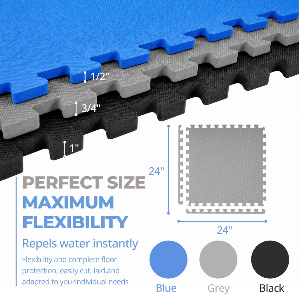HulkFit Puzzle Exercise Mat, 1/2 Inch EVA Interlocking Foam Gym Flooring for Home Gym, Garage, Apartments, Shock-Absorbing Floor Tiles Workout Mat for Workout Equipment, MMA, Gymnastics, 36 Tiles
