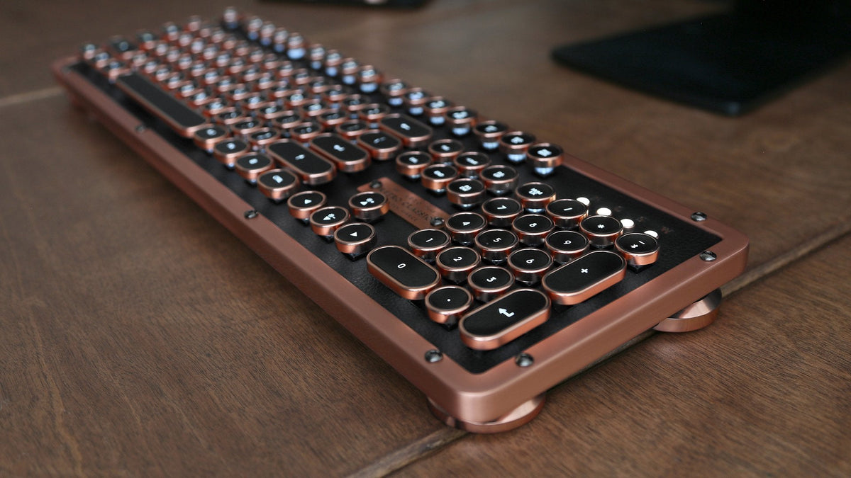 Azio Retro Classic Bluetooth Elwood - Bluetooth Luxury Vintage Backlit Mechanical Keyboard (Blue Switch, Walnut Wood, Gunmetal Matte Frame)(MK-RETRO-W-BT-01-US)