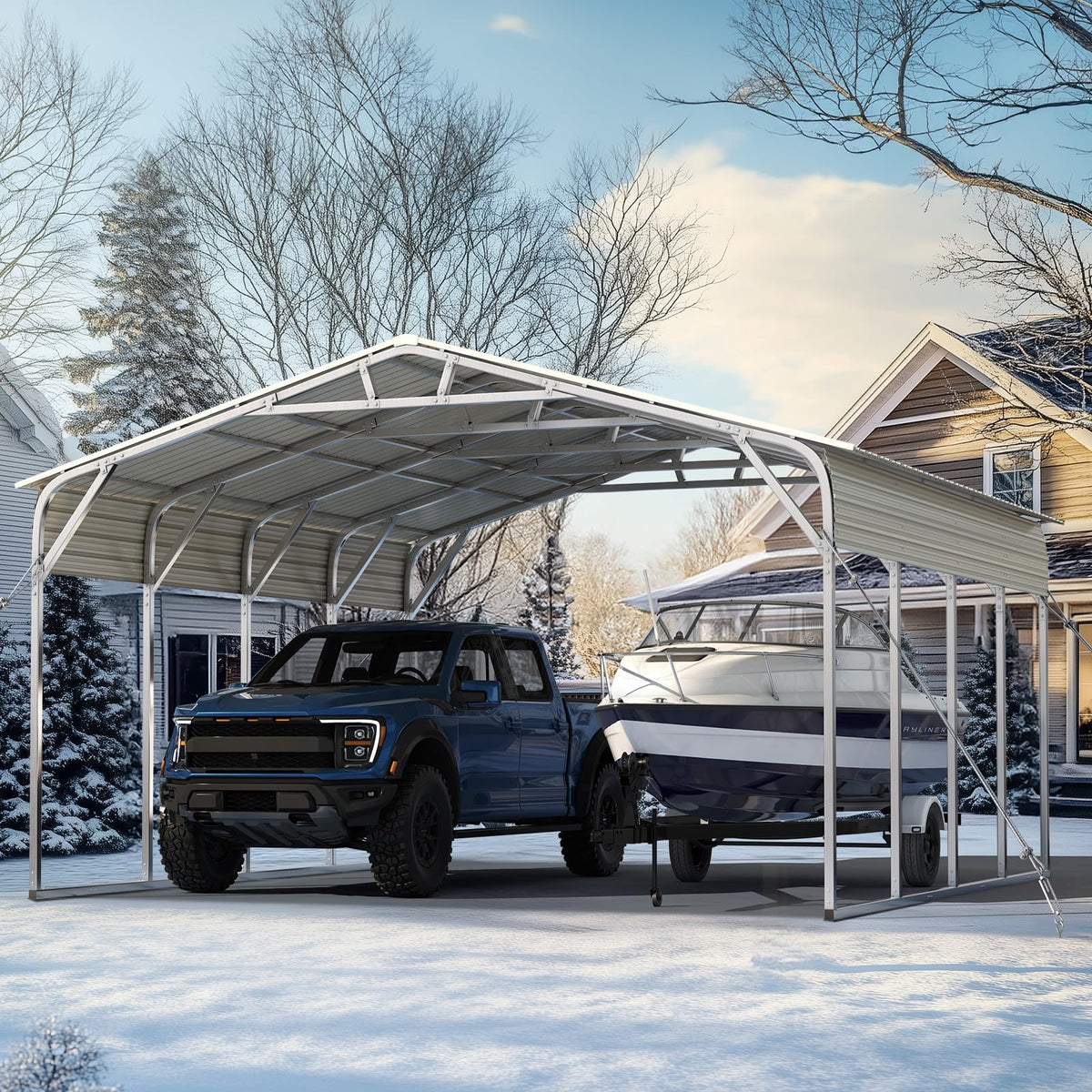 Quictent 14x25x15 FT RV Metal Carport, Heavy Duty Reinforced Steel Shelter with Side Panel, Extra Tall Outdoor Garage Canopy for RV, Boat, Truck and Farm Equipment