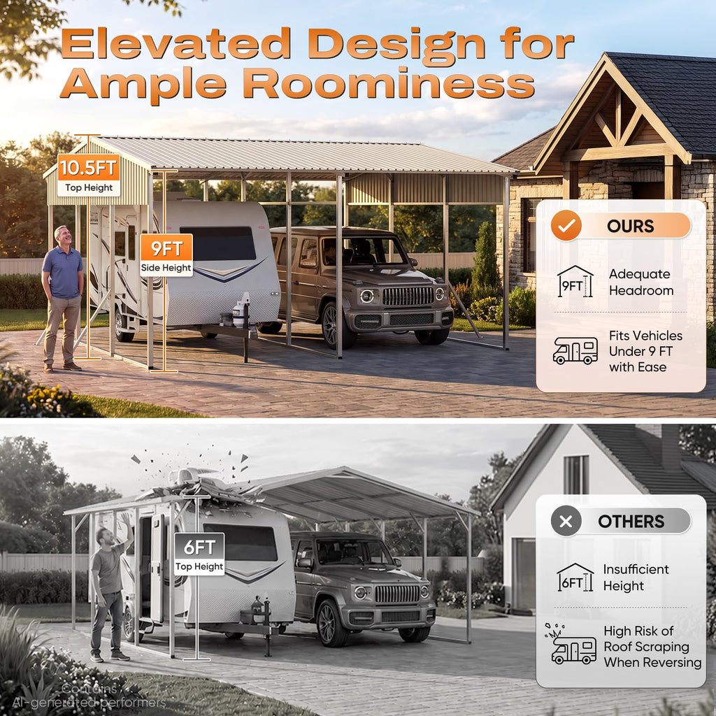 Quictent 14x25x15 FT RV Metal Carport, Heavy Duty Reinforced Steel Shelter with Side Panel, Extra Tall Outdoor Garage Canopy for RV, Boat, Truck and Farm Equipment