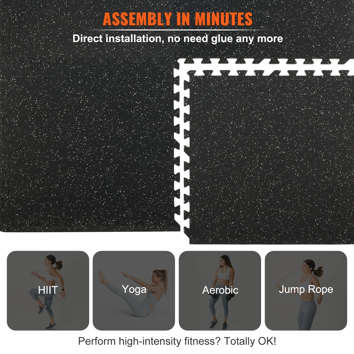 VEVOR 0.56Inch 48sq.ft 12 Tiles Gym Flooring for Home Gym, Rubber Top with High Density EVA Foam, 25 x 25In Gym Floor Exercise Equipment Mats, Interlocking Gym Mats, Puzzle Workout Mats, Black & Gray
