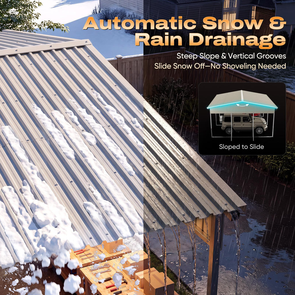 Quictent 14x25x15 FT RV Metal Carport, Heavy Duty Reinforced Steel Shelter with Side Panel, Extra Tall Outdoor Garage Canopy for RV, Boat, Truck and Farm Equipment