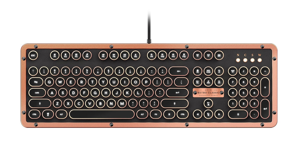 Azio Retro Classic Bluetooth Elwood - Bluetooth Luxury Vintage Backlit Mechanical Keyboard (Blue Switch, Walnut Wood, Gunmetal Matte Frame)(MK-RETRO-W-BT-01-US)