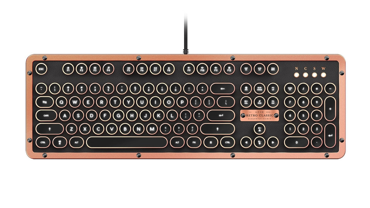 Azio Retro Classic Bluetooth Elwood - Bluetooth Luxury Vintage Backlit Mechanical Keyboard (Blue Switch, Walnut Wood, Gunmetal Matte Frame)(MK-RETRO-W-BT-01-US)