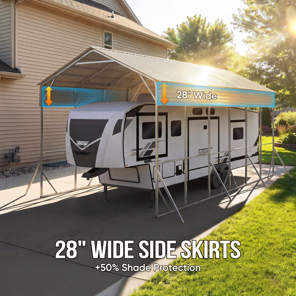 Quictent 14x25x15 FT RV Metal Carport, Heavy Duty Reinforced Steel Shelter with Side Panel, Extra Tall Outdoor Garage Canopy for RV, Boat, Truck and Farm Equipment