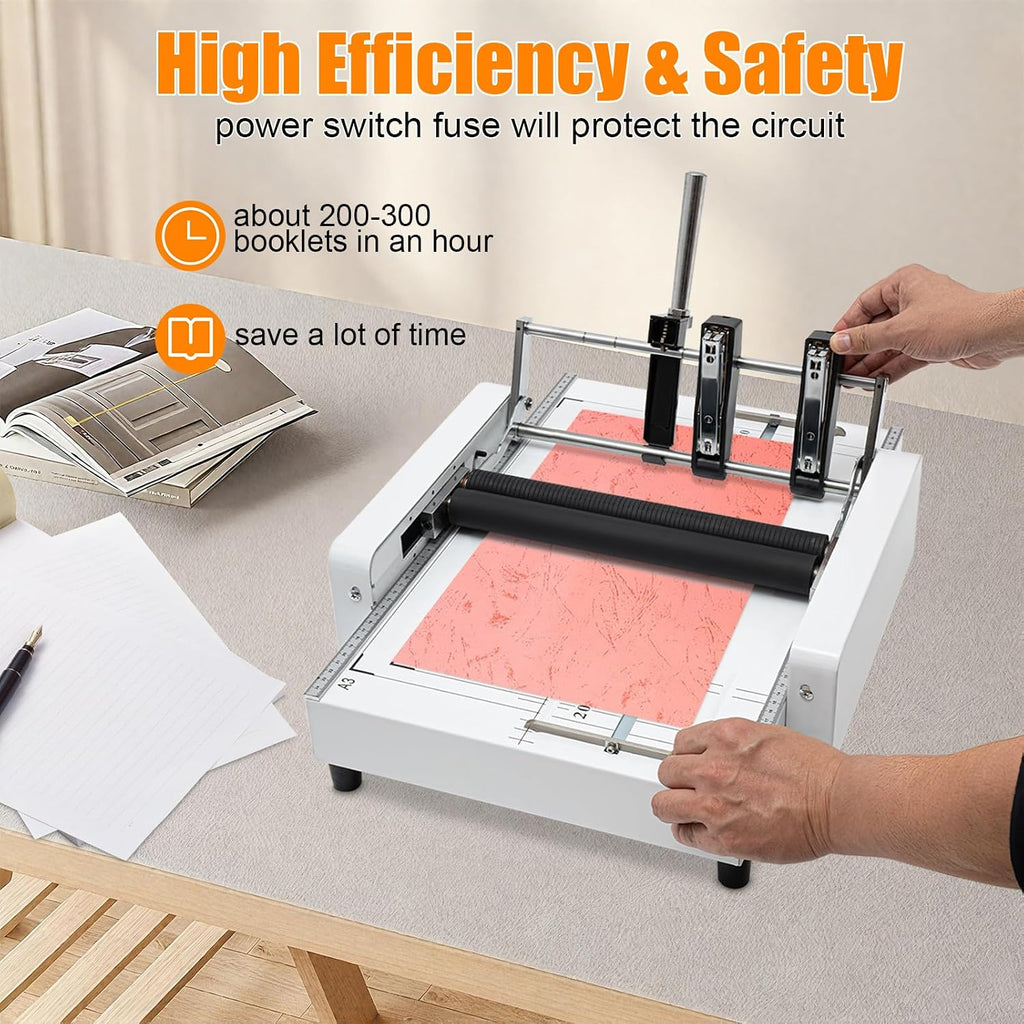 Booklet Folding Binding Machine, A3 110V Paper Folding Machine 2 in 1 Multifunctional Automatic Book Maker Stapling for Schools Print Stores Offices & Factory