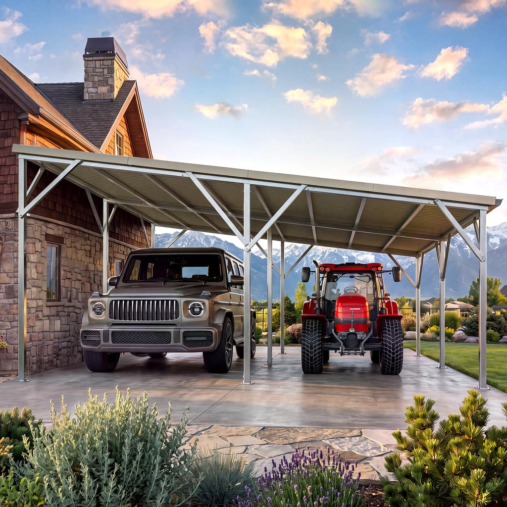 Quictent 14x25x15 FT RV Metal Carport, Heavy Duty Reinforced Steel Shelter with Side Panel, Extra Tall Outdoor Garage Canopy for RV, Boat, Truck and Farm Equipment