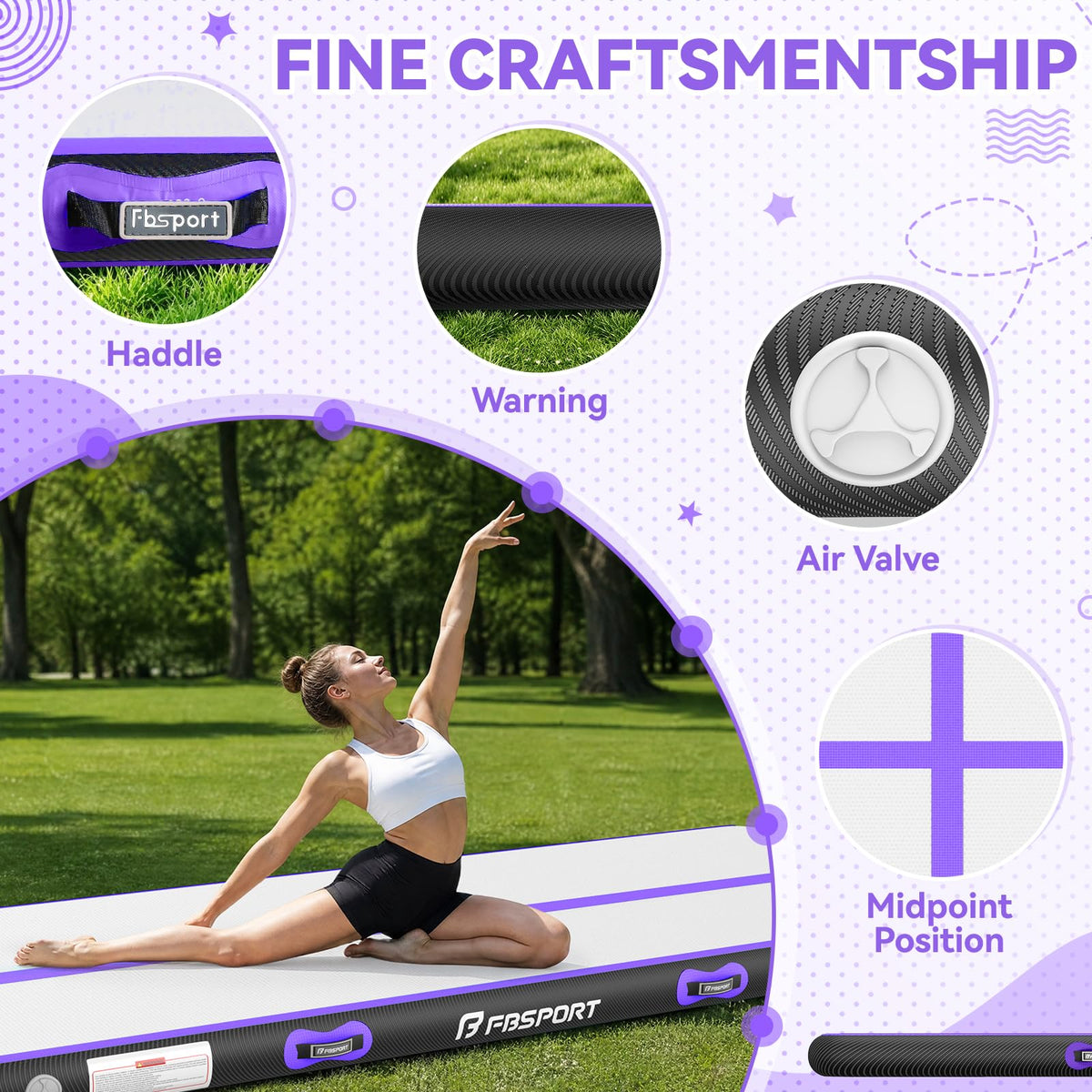 FBSPORT 6.6ft/10ft/13ft/16ft/20ft Inflatable Air Gymnastics Training Mat