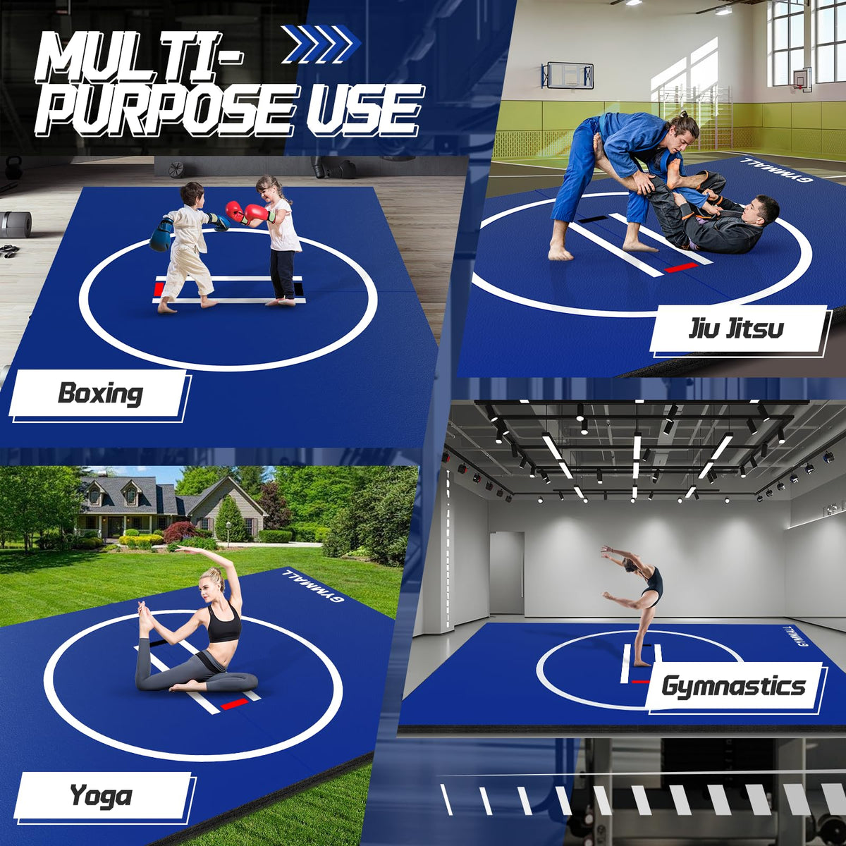 Wrestling Mat 10'x10'/8'x8'/6.6'x10' for Home Outdoor Indoor, 1.2" Thick Foldable XPE Jiu Jitsu Floor Exercise Mat for Gymnastics, PE Training, BJJ, MMA, Martial Art, Grappling, Judo, Boxing, Yoga
