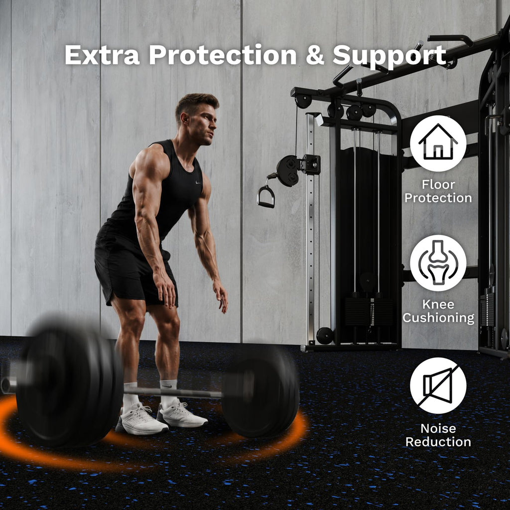 AIRHOP 1'' Ultra-Thick 48 Sq Ft Rubber Top Gym Flooring for Home Gym, 12 Tiles High Density EVA Foam Exercise Mats, Interlocking Puzzle Mats for Home Workout, Floor & Equipment Protection, Black/White