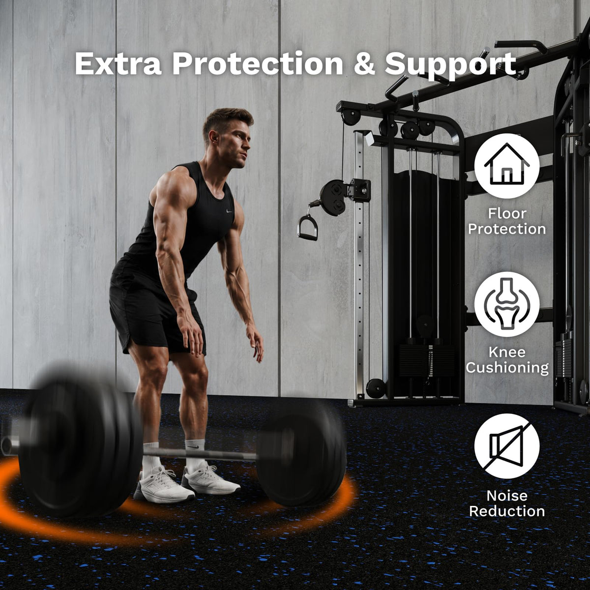 AIRHOP 1'' Ultra-Thick 48 Sq Ft Rubber Top Gym Flooring for Home Gym, 12 Tiles High Density EVA Foam Exercise Mats, Interlocking Puzzle Mats for Home Workout, Floor & Equipment Protection, Black/White